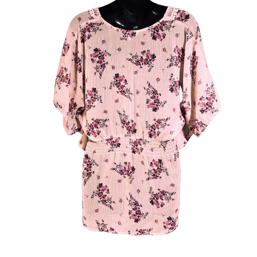 Candies Y2K Floral Boho Festival Crochet V-Neck Flutter Sleeve Sheer Blouse Top - Picture 2 of 7